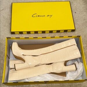 Circus NY Cream Croc-Embossed Heeled Boots